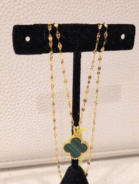 🎀✨️18K Real Gold Green Clover Pendant and 14K Gold Necklace✨️🎀
